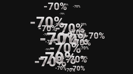 Percent Sings on Dark Background. Black Poster with Silver Percent Sings and Snowflakes. Vector Discount Sale Background.のイラスト素材