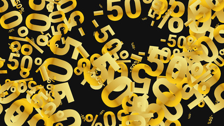 Percent Sings on Dark Background. Black Poster with Silver Percent Sings and Snowflakes. Vector Discount Sale Background.のイラスト素材