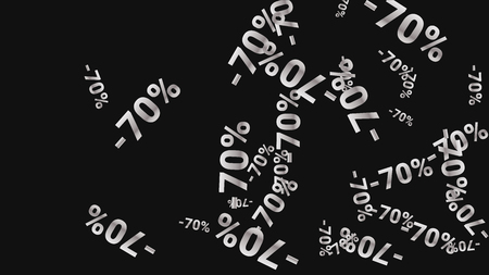 Percent Sings on Dark Background. Black Poster with Silver Percent Sings and Snowflakes. Vector Discount Sale Background.のイラスト素材
