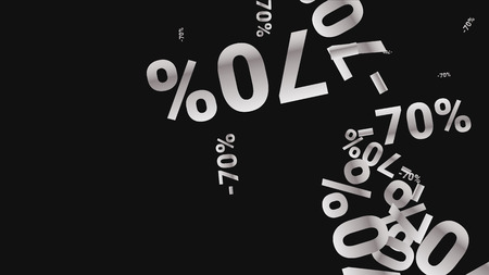Percent Sings on Dark Background. Black Poster with Silver Percent Sings and Snowflakes. Vector Discount Sale Background.のイラスト素材