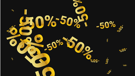 Percent Sings on Dark Background. Black Poster with Silver Percent Sings and Snowflakes. Vector Discount Sale Background.のイラスト素材