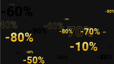 Percent Sings on Dark Background. Black Poster with Silver Percent Sings and Snowflakes. Vector Discount Sale Background.のイラスト素材