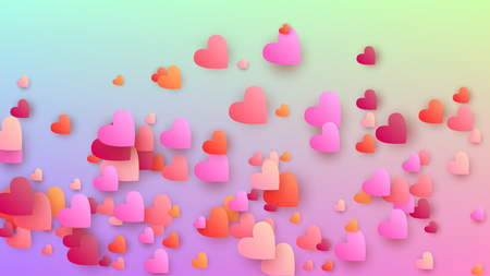 Love Background. Heart Confetti Pattern. Banner Template. Many Random Falling Pink Hearts on Hologram Backdrop. Vector Love Background.のイラスト素材