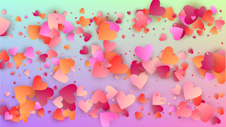 Valentine's Day Background. Heart Confetti Pattern. Invitation Template. Many Random Falling Red Hearts on Hologram Backdrop. Vector Valentine's Day Background.のイラスト素材