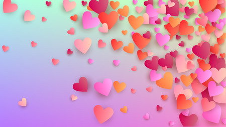 Love Background. Heart Confetti Pattern. Banner Template. Many Random Falling Beautifull Hearts on Hologram Backdrop. Vector Love Background.のイラスト素材