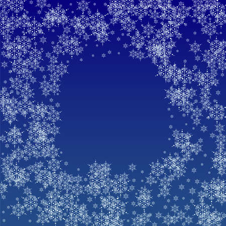 Snowflakes Christmas Background. Element of Design with Snow for a Postcard, Invitation Card, Banner, Flyer.  Vector Falling Snowflakes on a Blue Backgroundのイラスト素材