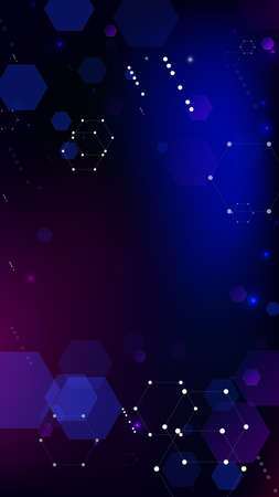 Blockchain Technology Background. Digital Tehnology Backdrop. Futuristic Cyberspace with Hexagon Fractals. Vertical Template BG for Mobile Device. Vector  Technology Blockchain Background.のイラスト素材