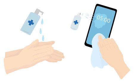 Coronavirus prevention measures. Using sanitizer.のイラスト素材