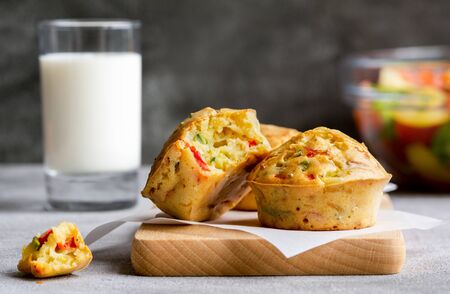 Vegetables muffins on a cutting board. Healthy vegetarian food.の写真素材