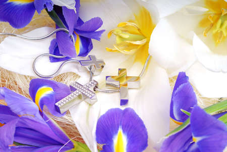 White lily with gold jewelryの写真素材