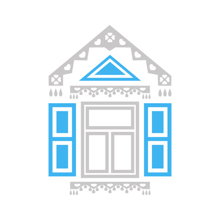 Vector illustration of a traditional wood carved russian window.のイラスト素材
