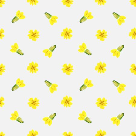 Seamless pattern with watercolor spring cowslip flowersの写真素材
