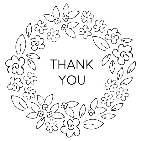 Wreath of flowers and leaves in one line drawing styleのイラスト素材