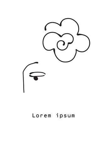 One line drawing illustration of a girl with a flower on her head.のイラスト素材