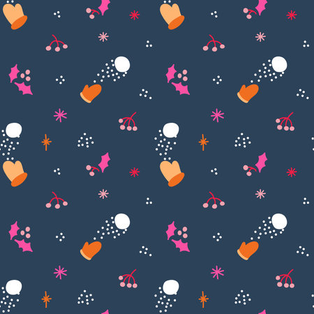 Winter seamless pattern with mittens and snowballs. Vector illustration.のイラスト素材