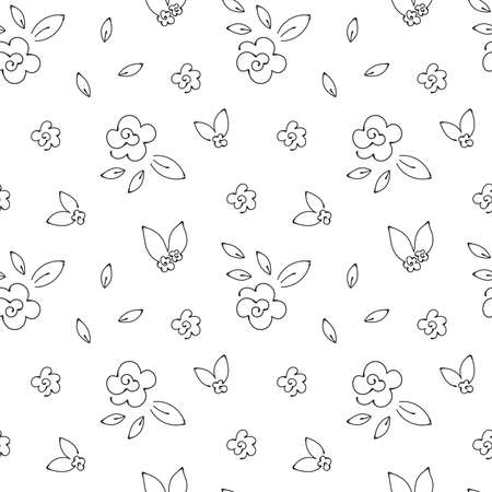 Vector seamless pattern with flowers drawn in one line styleのイラスト素材