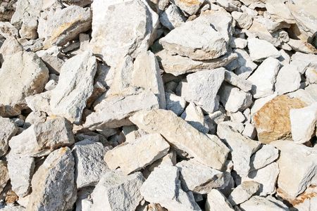 Closeup of pile of limestone crushed rocks and selective focusの写真素材