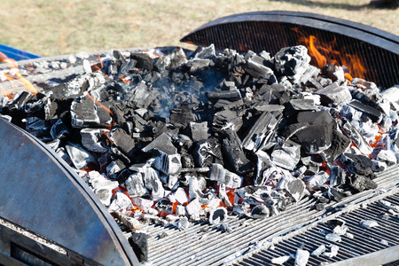 Big barbecue grill with burning charcoal 
