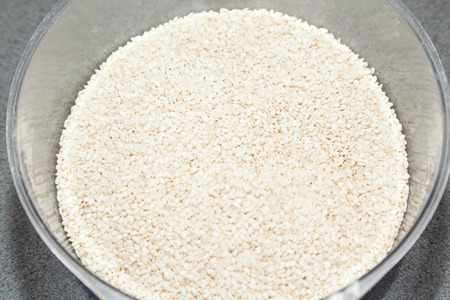 Closeup of white sesame seed kernelsの写真素材