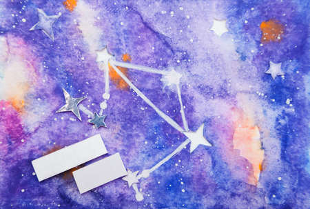 Watercolor postcard with stars and blank tagsの写真素材