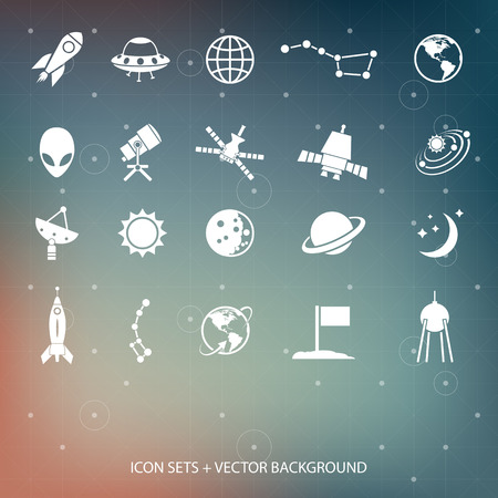 Outer space and air transport icons silhouettes のイラスト素材