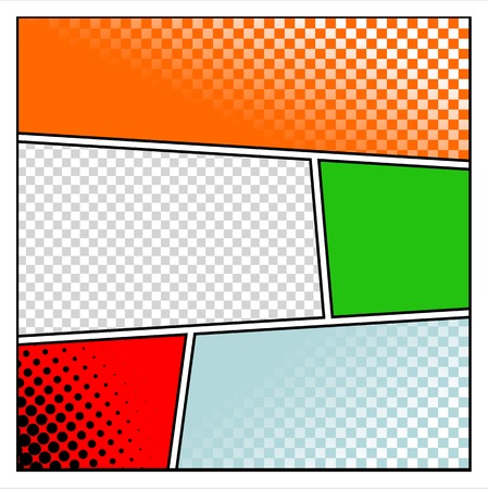 Comics pop art style blank layout template with clouds beams and dots pattern backgroundのイラスト素材