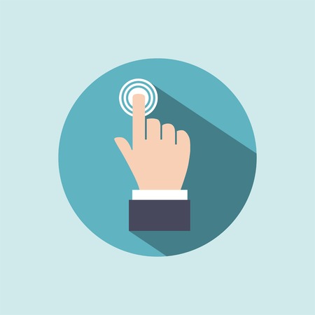 Sign emblem vector illustration. Hand with touching a button or pointing finger.のイラスト素材