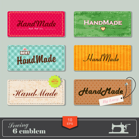 illustration of vintage style sewing and tailor label. Labels fabric with stitchingのイラスト素材