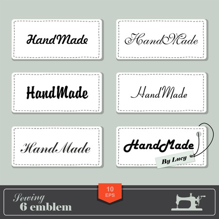 illustration of vintage style sewing and tailor label. Labels fabric with stitchingのイラスト素材