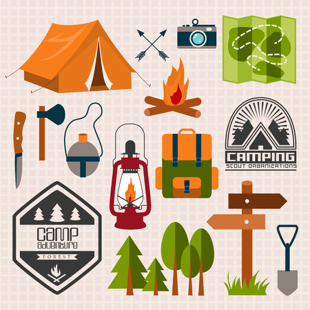 Set of camping of adventure. Equipment icon set in vector.のイラスト素材