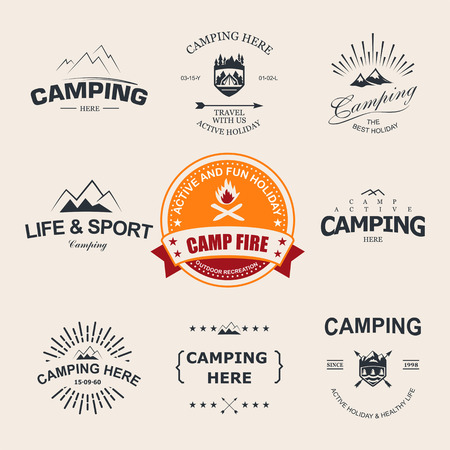 Set of retro badges and label logo graphics. Camping badges and travel logo emblemsのイラスト素材