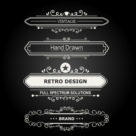 Calligraphic vector design elements and page decoration. Flourishes Calligraphic Ornaments and Frames. Retro Style Design Collection for Invitations, Banners, Posters, Placards, Badges and Logotypes.のイラスト素材