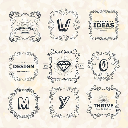 Elegant monochrome design templates. Set graphic design. Vector retro business design elementsのイラスト素材
