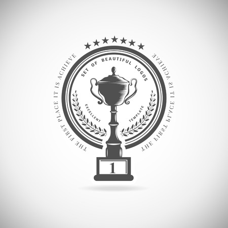 Set of vector winner, badges, emblems and design elements. Black icons Victory trophies and awardsのイラスト素材