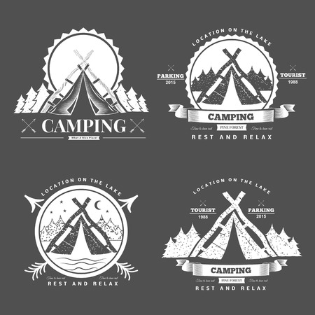 Retro vintage camp label and  graphics. Camping outdoor, adventure and explorer.のイラスト素材
