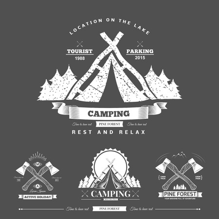 Retro vintage camp label and graphics. Camping outdoor, adventure and explorer.のイラスト素材