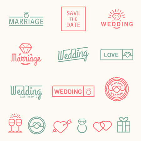 Wedding, Marriage and Engagement icons set, simple and flat design vector. Invitations and greeting cardsのイラスト素材