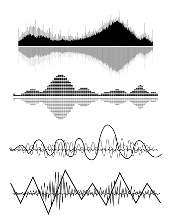 Vector music sound waves set. Audio digital equalizer technology, console panel, pulse musical.