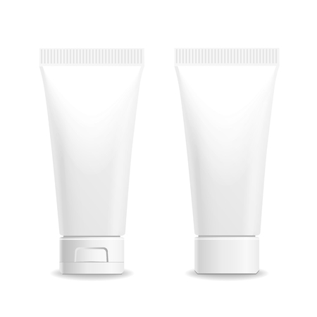 Make up. Tube of cream or gel white plastic product.  Container, product and packaging. White background.のイラスト素材