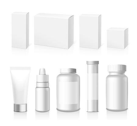 Realistic Tubes, Jar And Package. Packing White Cosmetics And Medicines Isolated On White Background. You Can Use It For Tube Of Creams, Medication, Chemical, Gel,  Ointments Or Any Other Productのイラスト素材
