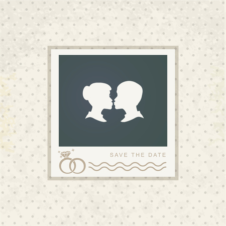 Vector template vintage photo frame for your photo. Insert your picture from wedding. Scrapbook concept.のイラスト素材