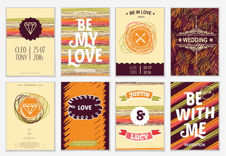 Set of creative greeting cards template with hand drawn elementsのイラスト素材