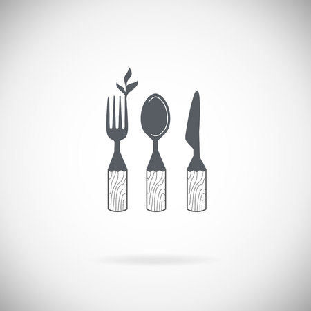 Set cutlery icon vector illustration. Black silhouette of fork, knife, spoon and plate. Table appointments. Menuのイラスト素材