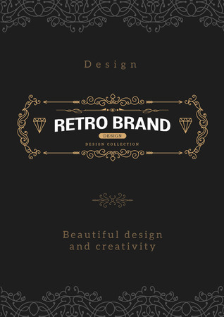 Monogram creative card template with flourishes ornament elements. Elegant design for cafe, restaurant, heraldic, jewelry, fashionのイラスト素材