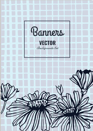 Creative template card. Hand drawn vintage element. Vector banner for card, poster, invitation, flyer, party, wedding, brochure Flower design collectionのイラスト素材