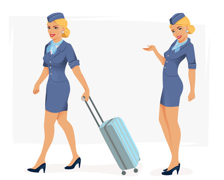 Vector illustration of smiling stewardess in blue suit.のイラスト素材