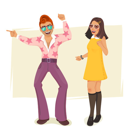 Dancing people in retro style.のイラスト素材