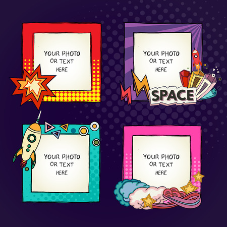 Cartoon style. Decorative vector template frame. These photo frames you can use for kids picture or or funny photos. Scrapbook design concept. Insert your picture.のイラスト素材