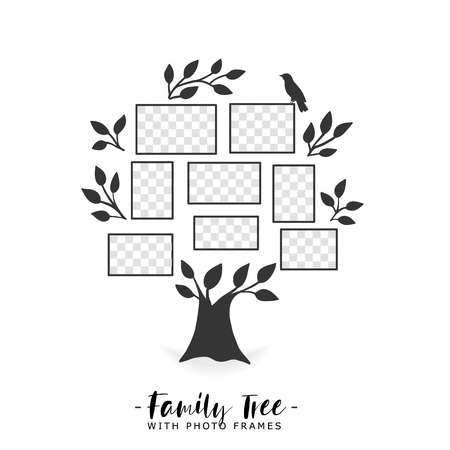 Family tree with photo frames. Memories. Insert your photo into template frames. Collage vector illustration.のイラスト素材