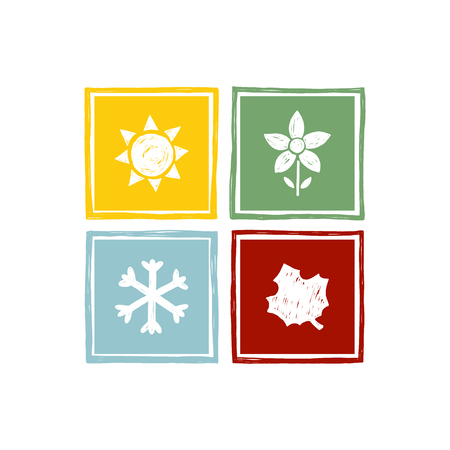 Four seasons of the year. Icon and symbols. Vector illustration. Weather. Forecast. Summer, Spring Winter Autumnのイラスト素材